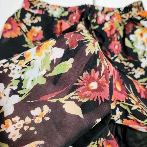 Dee Elly Floral Print Chiffon Drawstring Shorts Black Pink Small - Picture 10 of 12